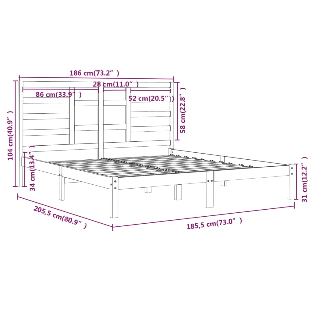 Giroletto Nero in Legno Massello 180x200 cm 6FT Super King - homemem39