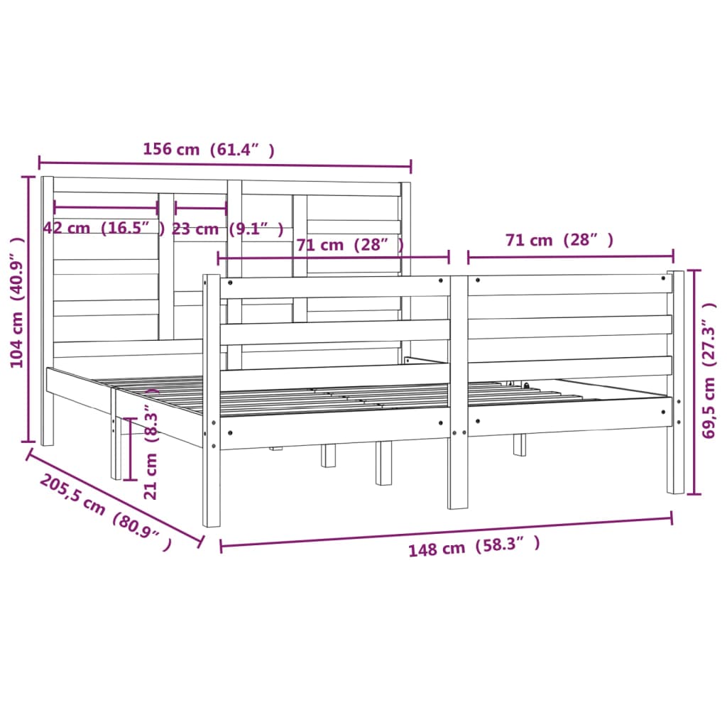 Giroletto in Legno Massello 150x200 cm 5FT King Size - homemem39