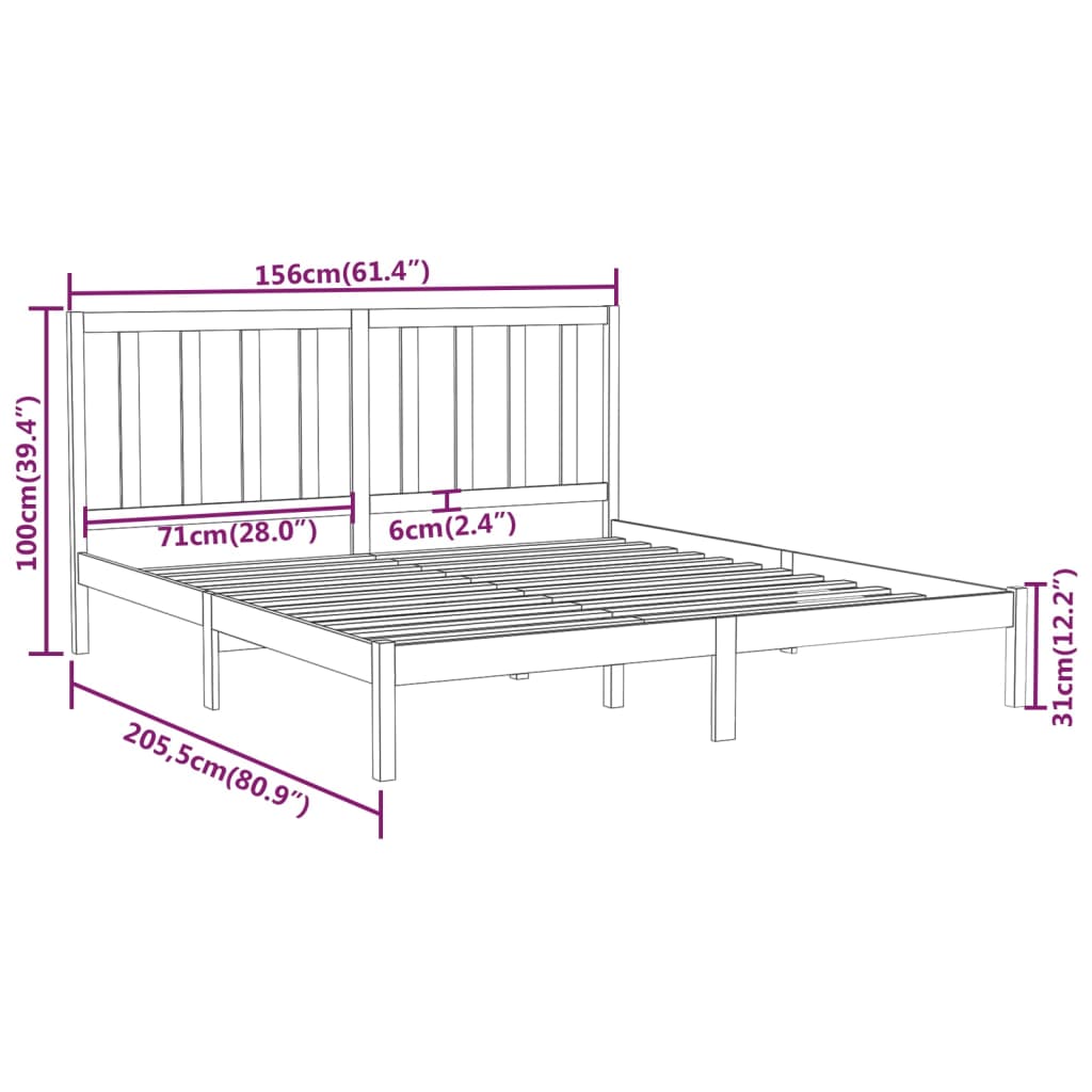 Giroletto Grigio in Legno Massello 150x200 cm 5FT King Size - homemem39