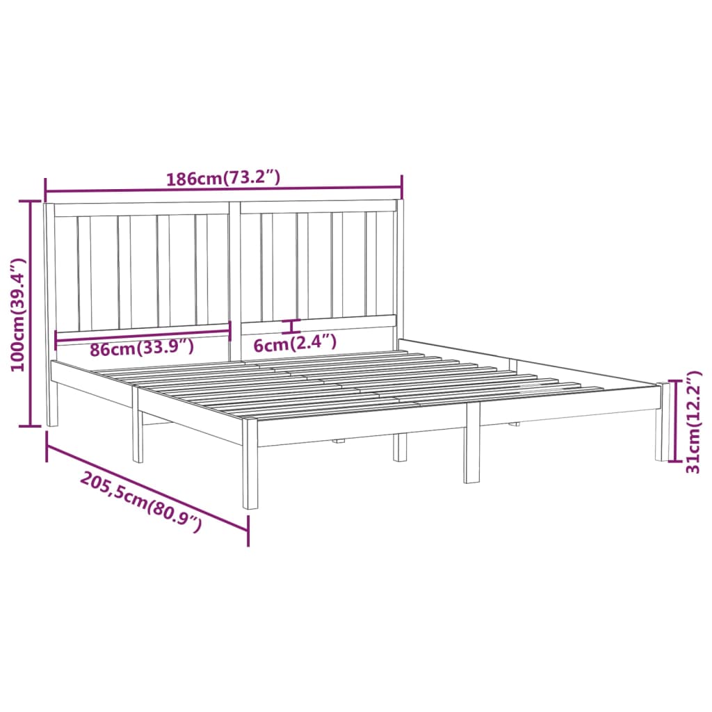 Giroletto Grigio in Legno Massello 180x200 cm 6FT Super King - homemem39