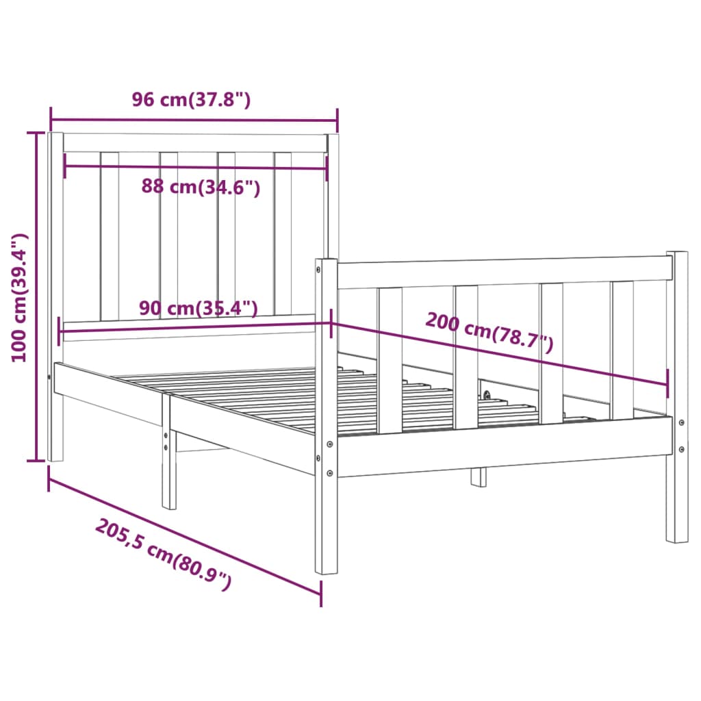 Giroletto Nero in Legno Massello 90x200 cm - homemem39