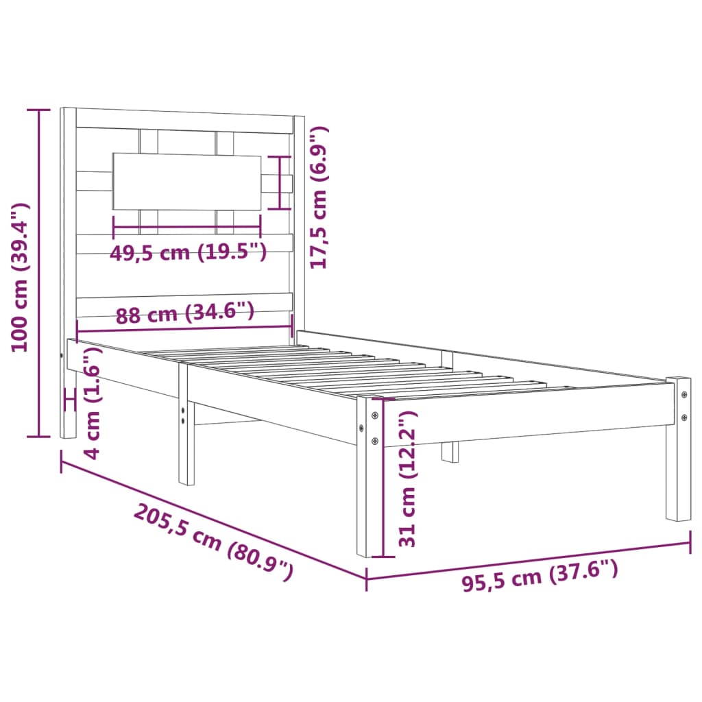 Giroletto Bianco in Legno Massello di Pino 90x200 cm - homemem39