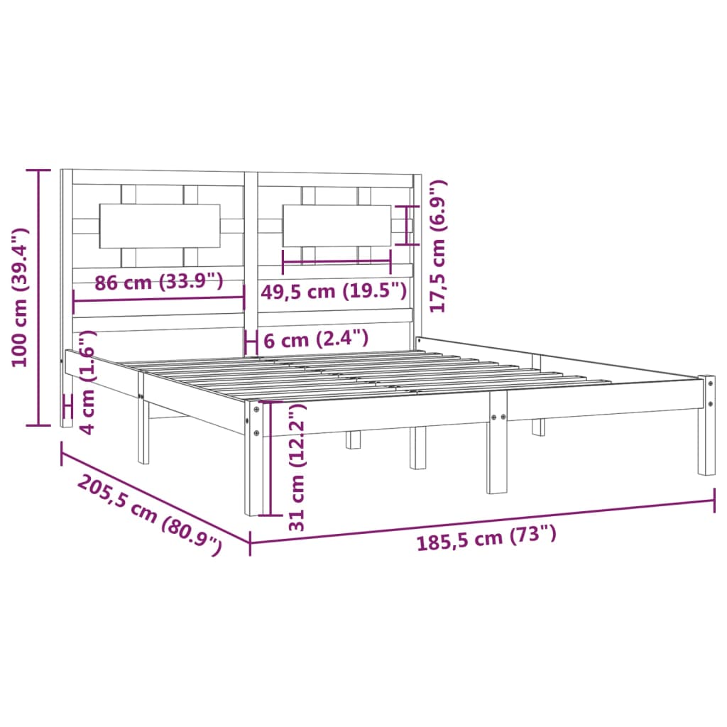 Giroletto Nero Legno Massello di Pino 180x200 cm 6FT Super King - homemem39