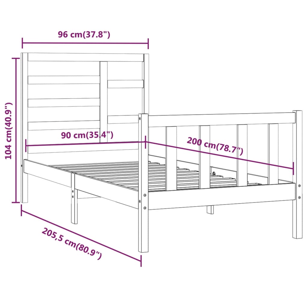 Giroletto Bianco in Legno Massello di Pino 90x200 cm - homemem39