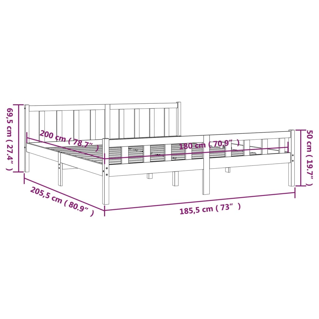 Giroletto Grigio in Legno Massello 180x200 cm 6FT Super King - homemem39