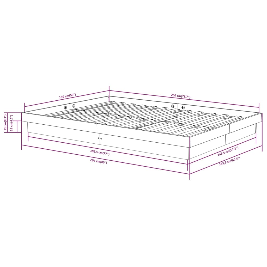 Giroletto Nero in Legno Massello 150x200 cm 5FT King Size - homemem39