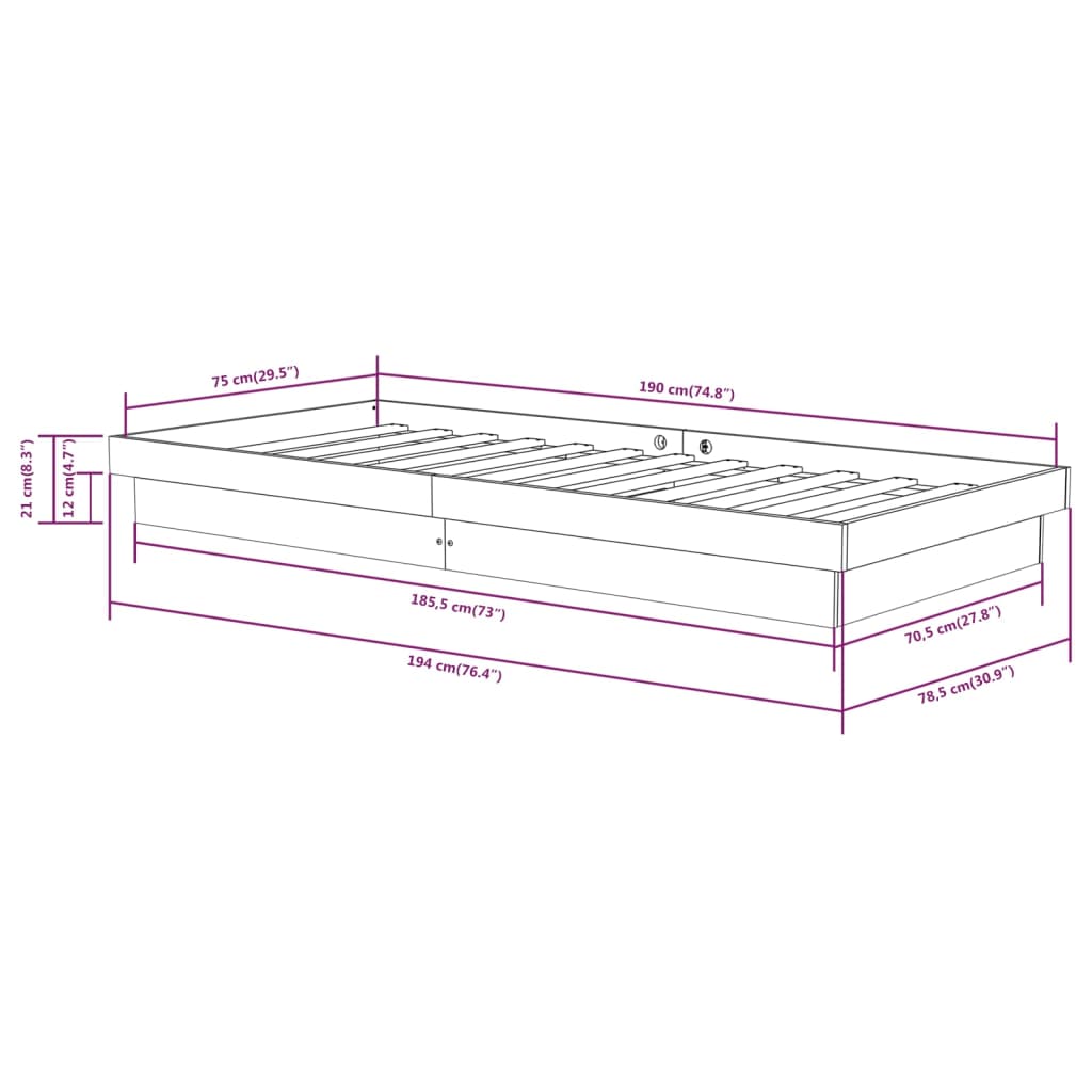 Giroletto Grigio in Legno Massello 75x190 cm 2FT6 Small Single - homemem39