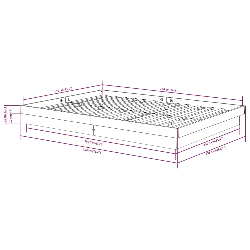 Giroletto Miele in Legno Massello 135x190 cm 4FT6 Double - homemem39