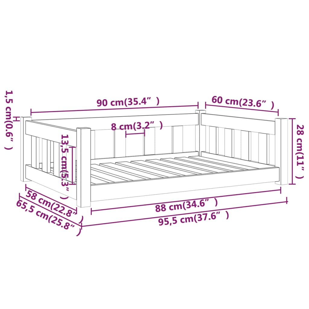 Cuccia per Cani Bianca 95,5x65,5x28 cm Legno Massello di Pino - homemem39