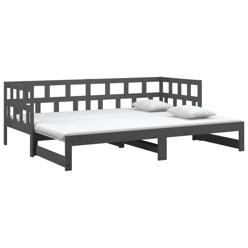 Dormeuse Estraibile Grigia Legno Massello di Pino 2x(90x200) cm - homemem39