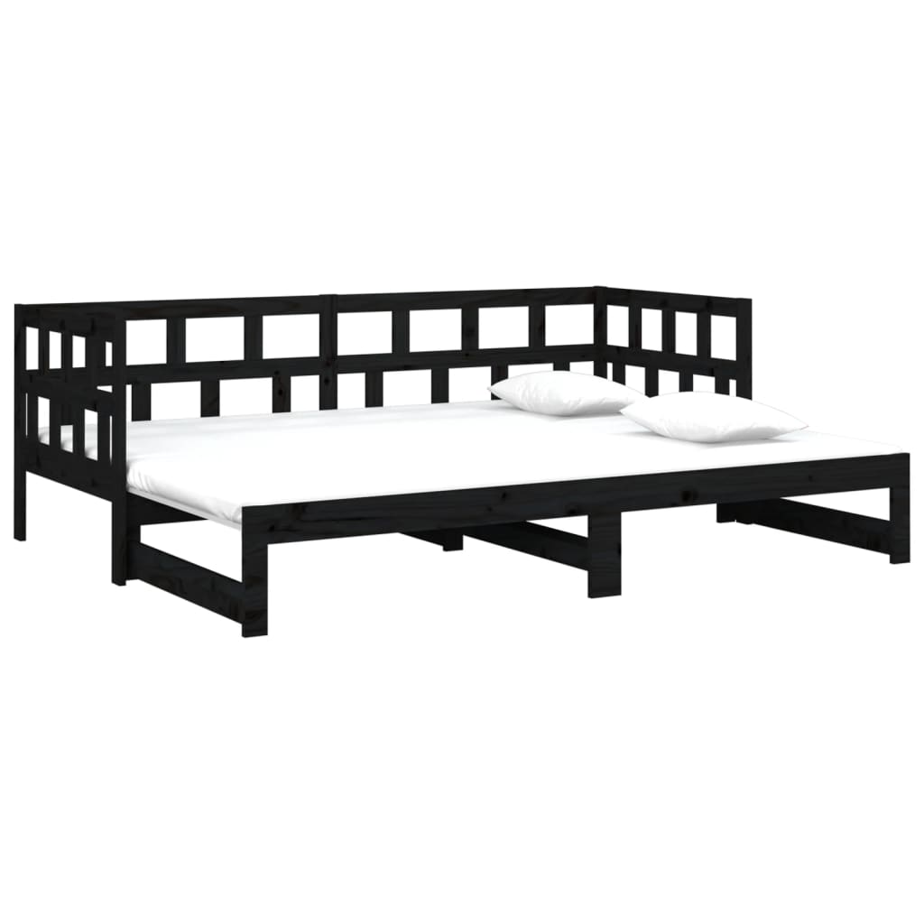 Dormeuse Estraibile Nera in Legno Massello di Pino 2x(90x200)cm - homemem39