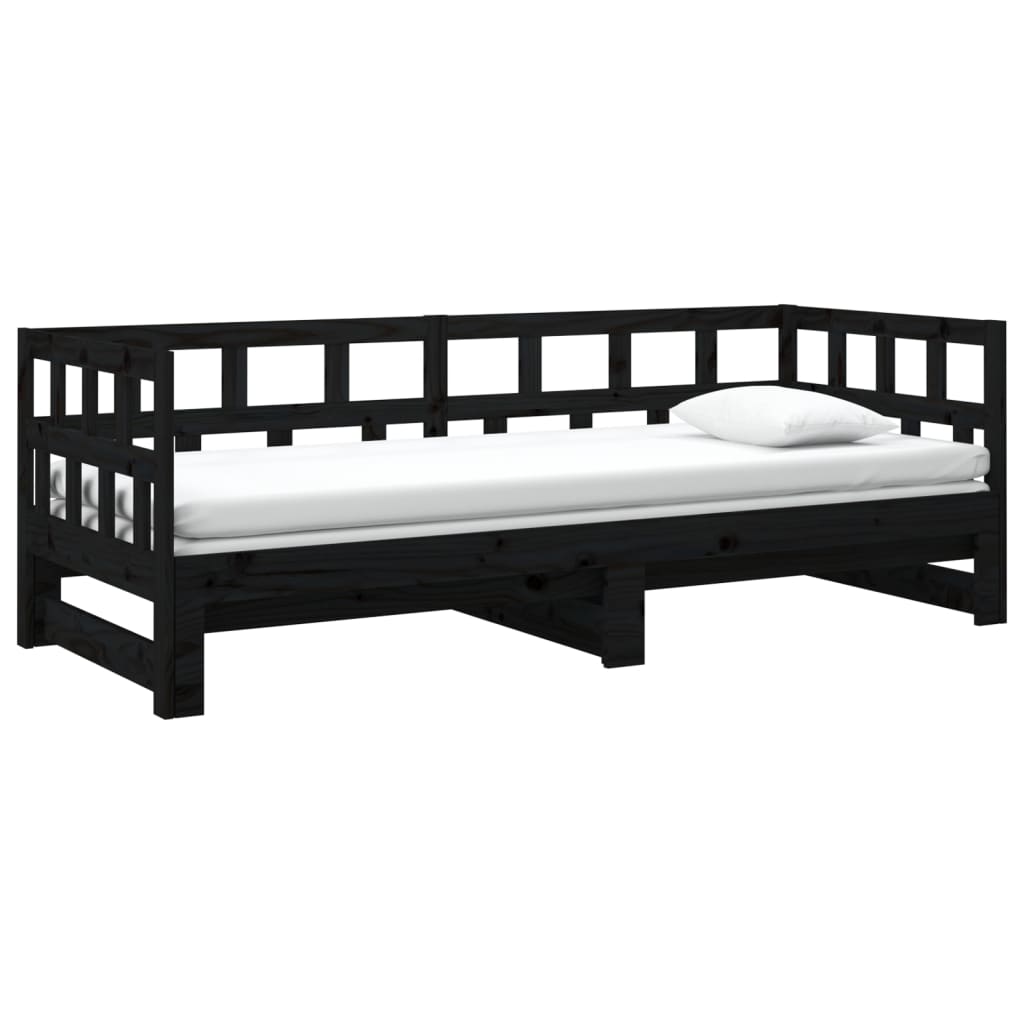 Dormeuse Estraibile Nera in Legno Massello di Pino 2x(90x200)cm - homemem39