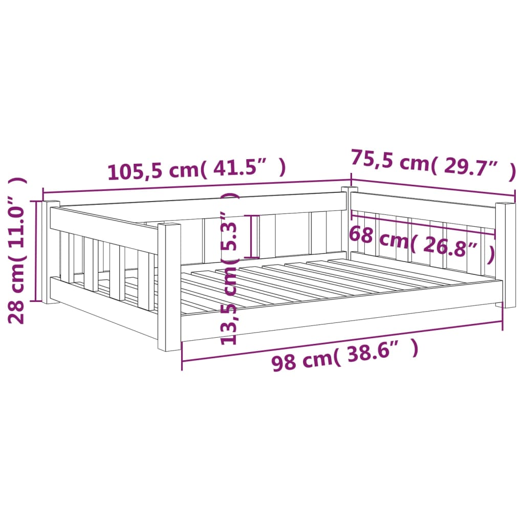 Cuccia per Cani Bianca 105,5x75,5x28 cm Legno Massello di Pino - homemem39