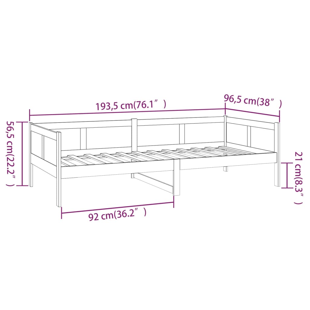 Dormeuse Nera in Legno Massello di Pino 90x190 cm - homemem39