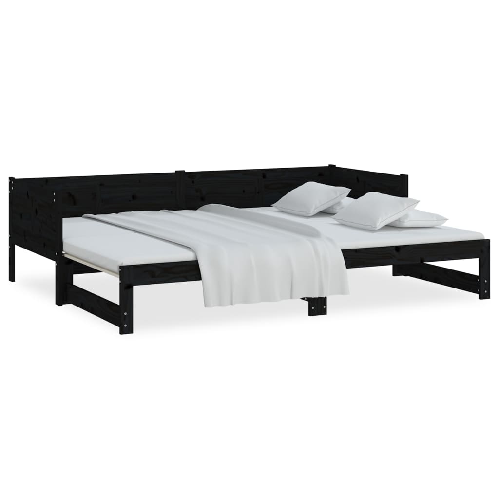 Dormeuse Estraibile Nera in Legno Massello di Pino 2x(90x200)cm - homemem39