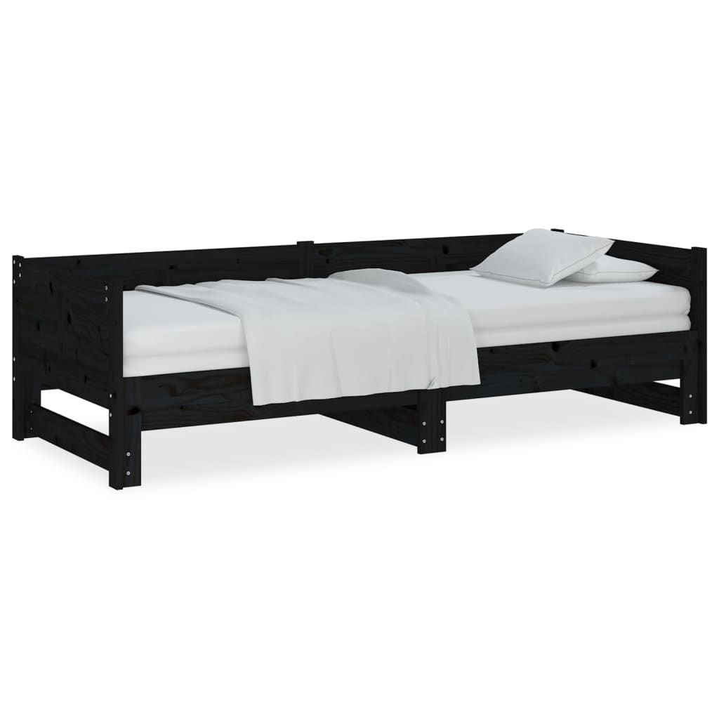 Dormeuse Estraibile Nera in Legno Massello di Pino 2x(80x200)cm - homemem39