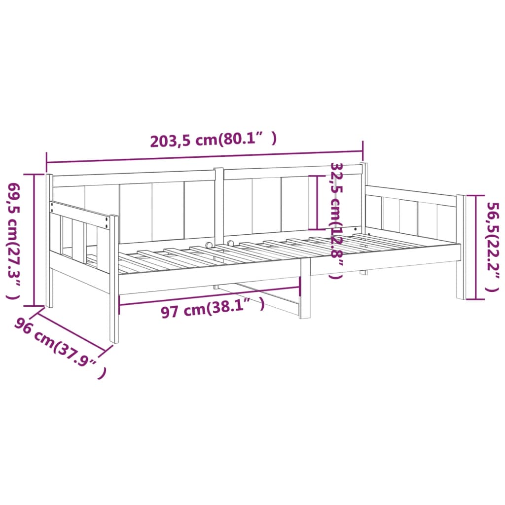 Dormeuse in Legno Massello di Pino Grigio 90x200 cm - homemem39