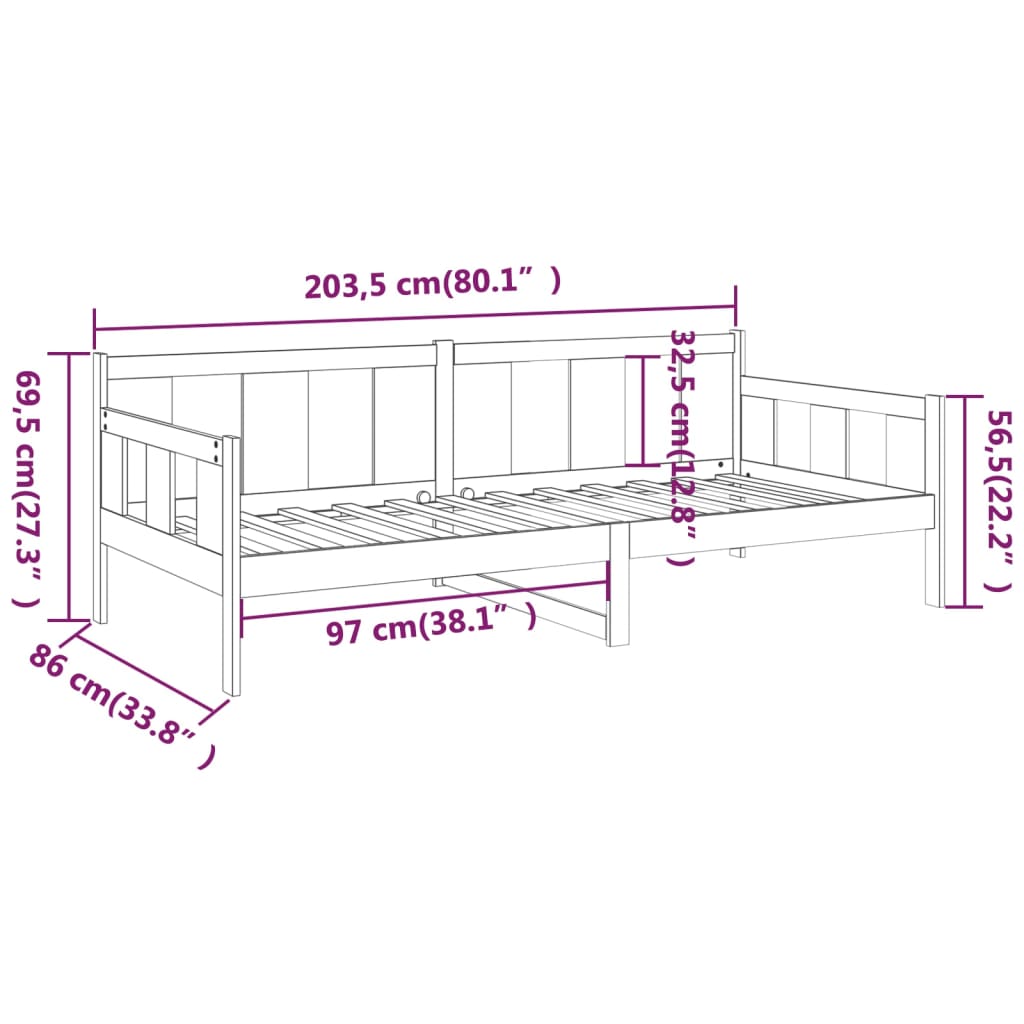 Dormeuse Grigia in Legno Massello di Pino 80x200 cm - homemem39