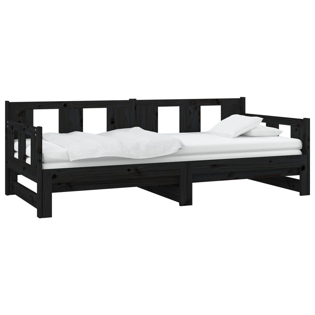 Dormeuse Estraibile Nera in Legno Massello di Pino 2x(90x200)cm - homemem39