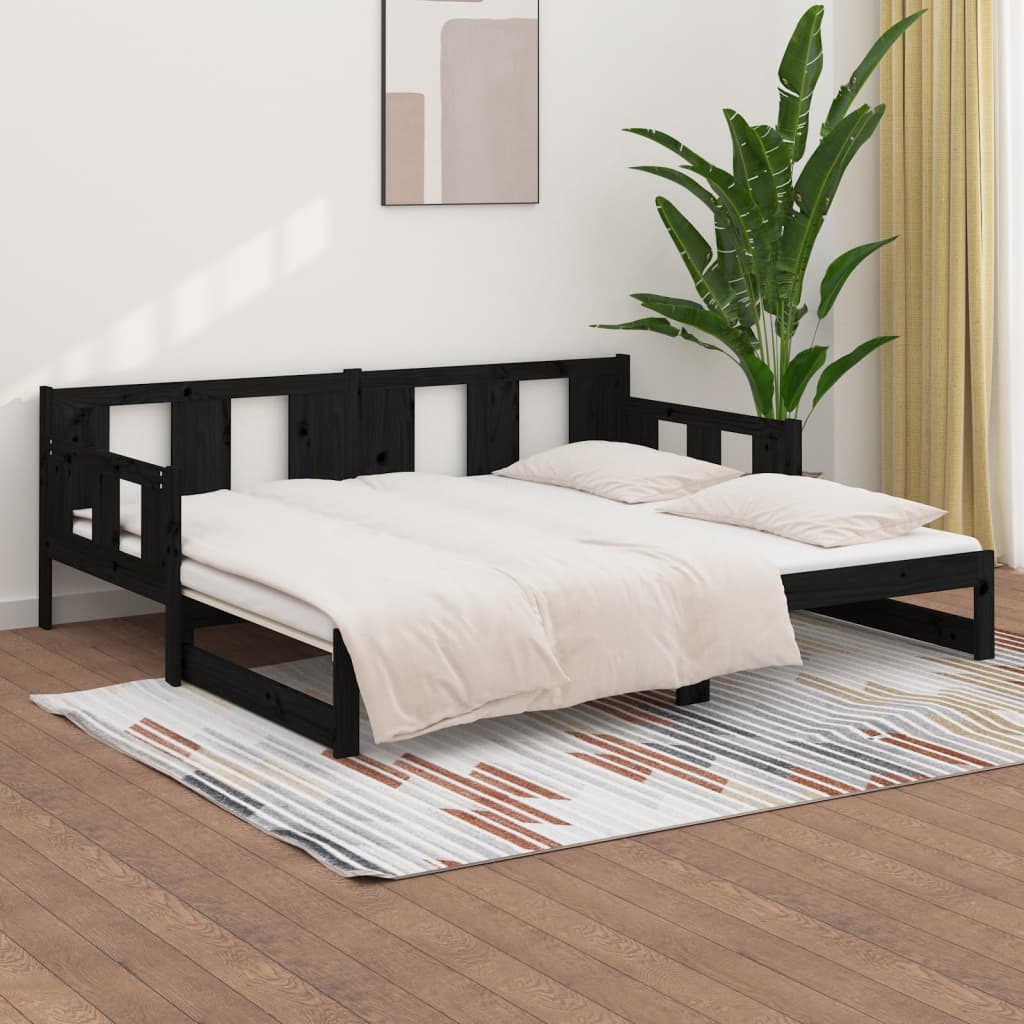 Dormeuse Estraibile Nera in Legno Massello di Pino 2x(90x200)cm - homemem39