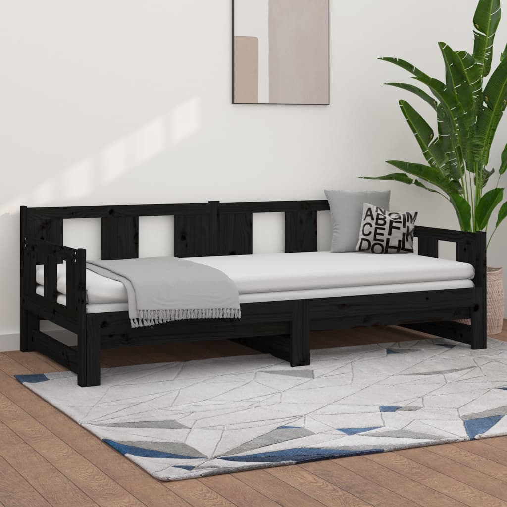 Dormeuse Estraibile Nera in Legno Massello di Pino 2x(90x200)cm - homemem39