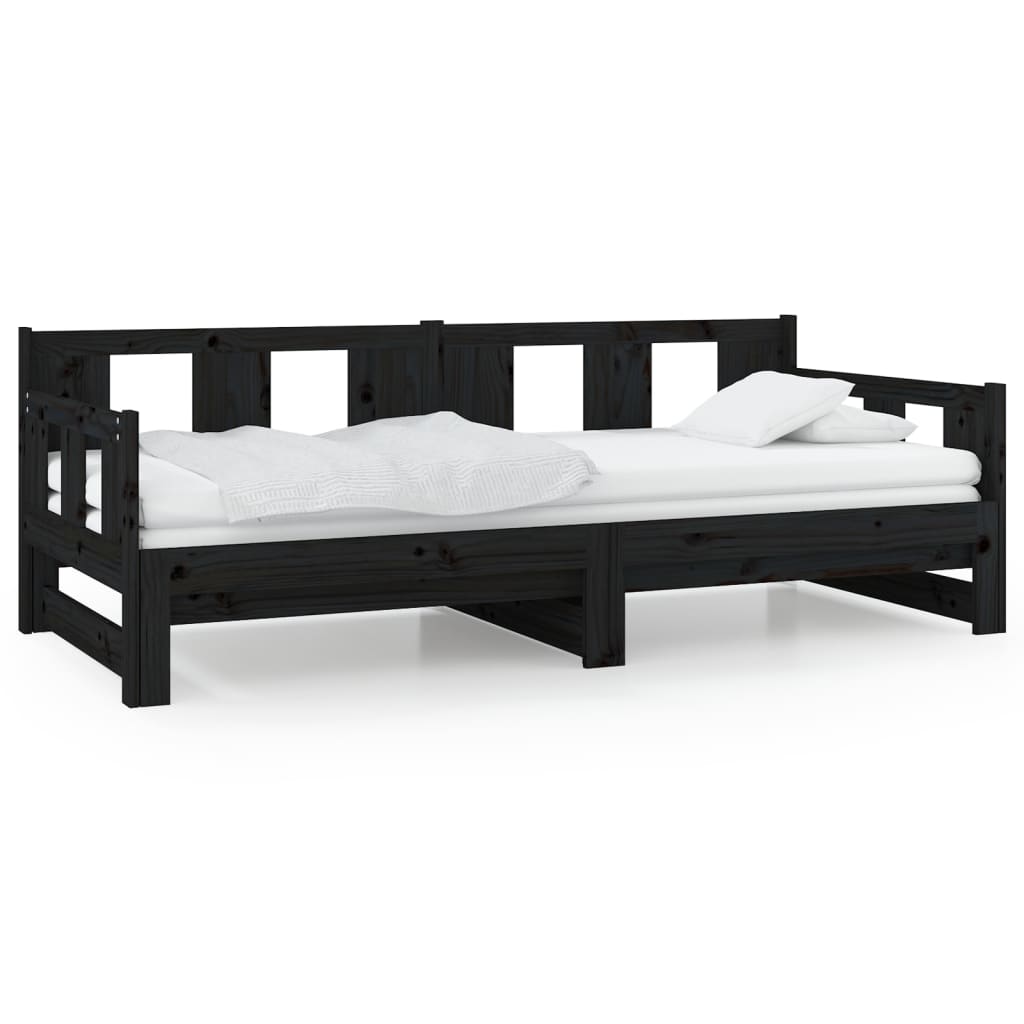 Dormeuse Estraibile Nera in Legno Massello di Pino 2x(80x200)cm - homemem39