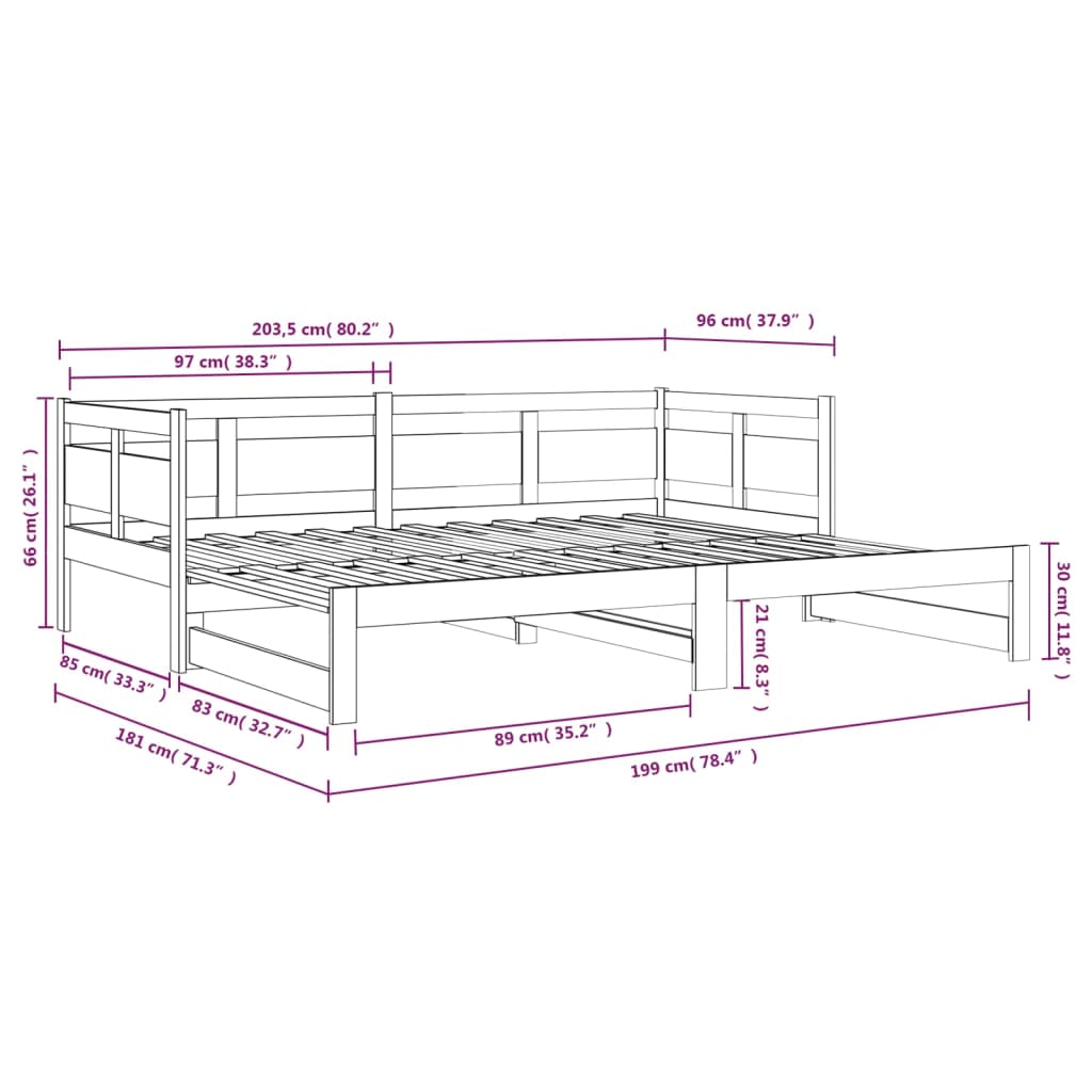 Dormeuse Estraibile in Legno Massello di Pino 2x(90x200) cm - homemem39