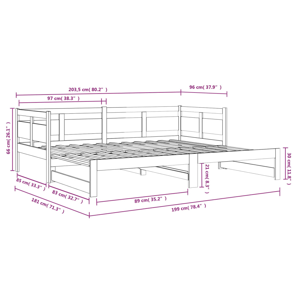 Dormeuse Estraibile Bianca Legno Massello di Pino 2x(90x200) cm - homemem39