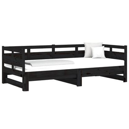 Dormeuse Estraibile Nera in Legno Massello di Pino 2x(90x200)cm - homemem39