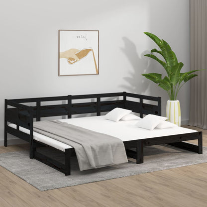 Dormeuse Estraibile Nera in Legno Massello di Pino 2x(90x200)cm - homemem39