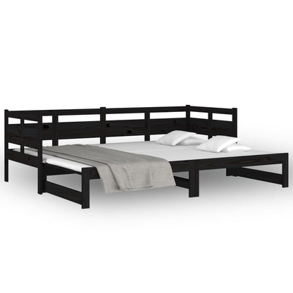 Dormeuse Estraibile Nera in Legno Massello di Pino 2x(90x200)cm - homemem39