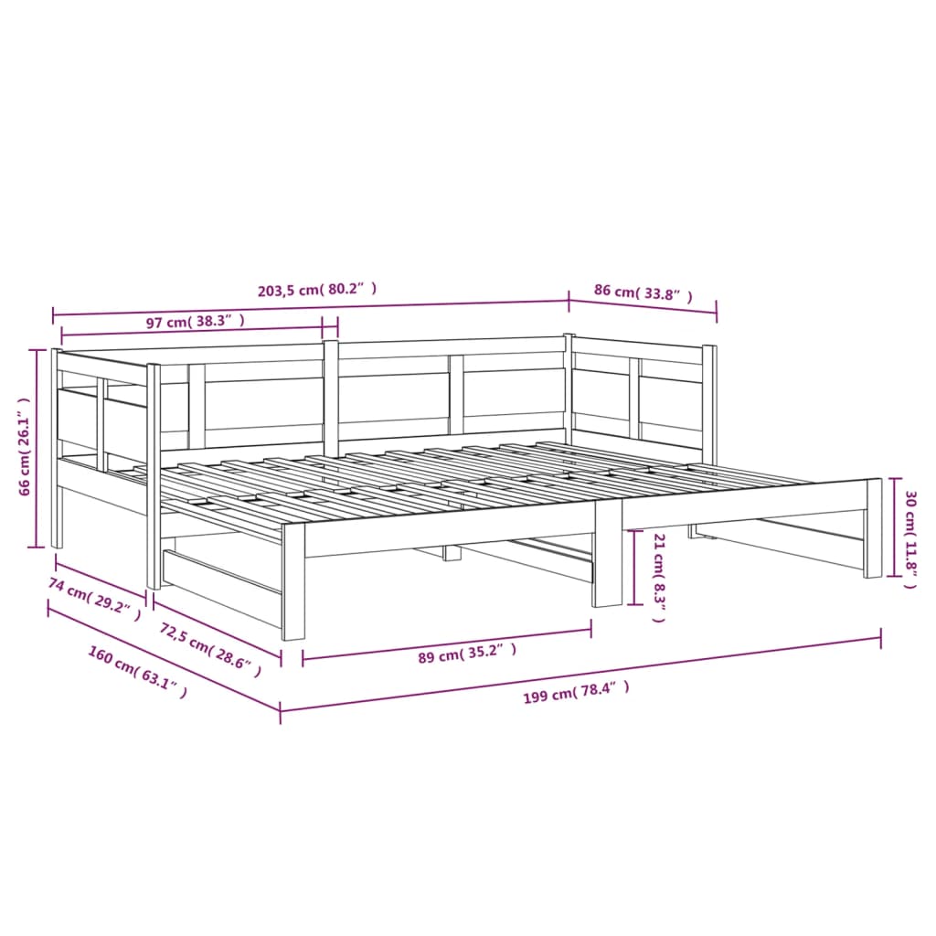 Dormeuse Estraibile Bianca Legno Massello di Pino 2x(80x200) cm - homemem39