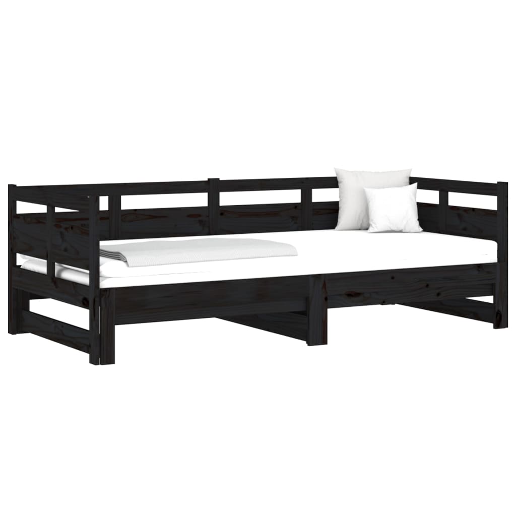 Dormeuse Estraibile Nera in Legno Massello di Pino 2x(80x200)cm - homemem39