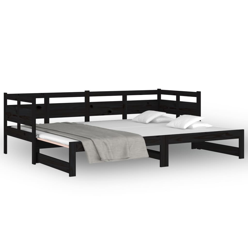 Dormeuse Estraibile Nera in Legno Massello di Pino 2x(80x200)cm - homemem39