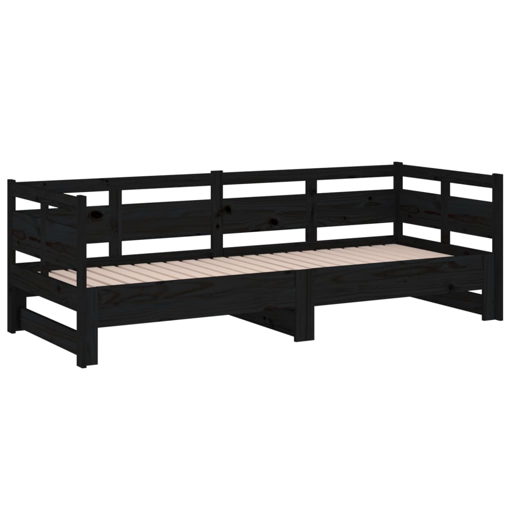 Dormeuse Estraibile Nera in Legno Massello di Pino 2x(80x200)cm - homemem39