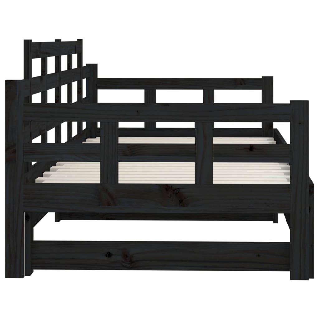 Dormeuse Estraibile Nera in Legno Massello di Pino 2x(90x200)cm - homemem39