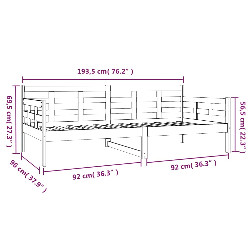 Dormeuse Nera in Legno Massello di Pino 90x190 cm - homemem39