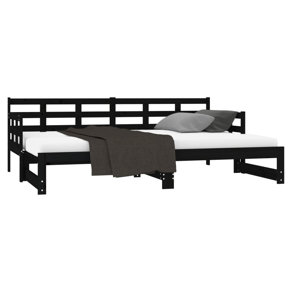 Dormeuse Estraibile Nera in Legno Massello di Pino 2x(90x200)cm - homemem39