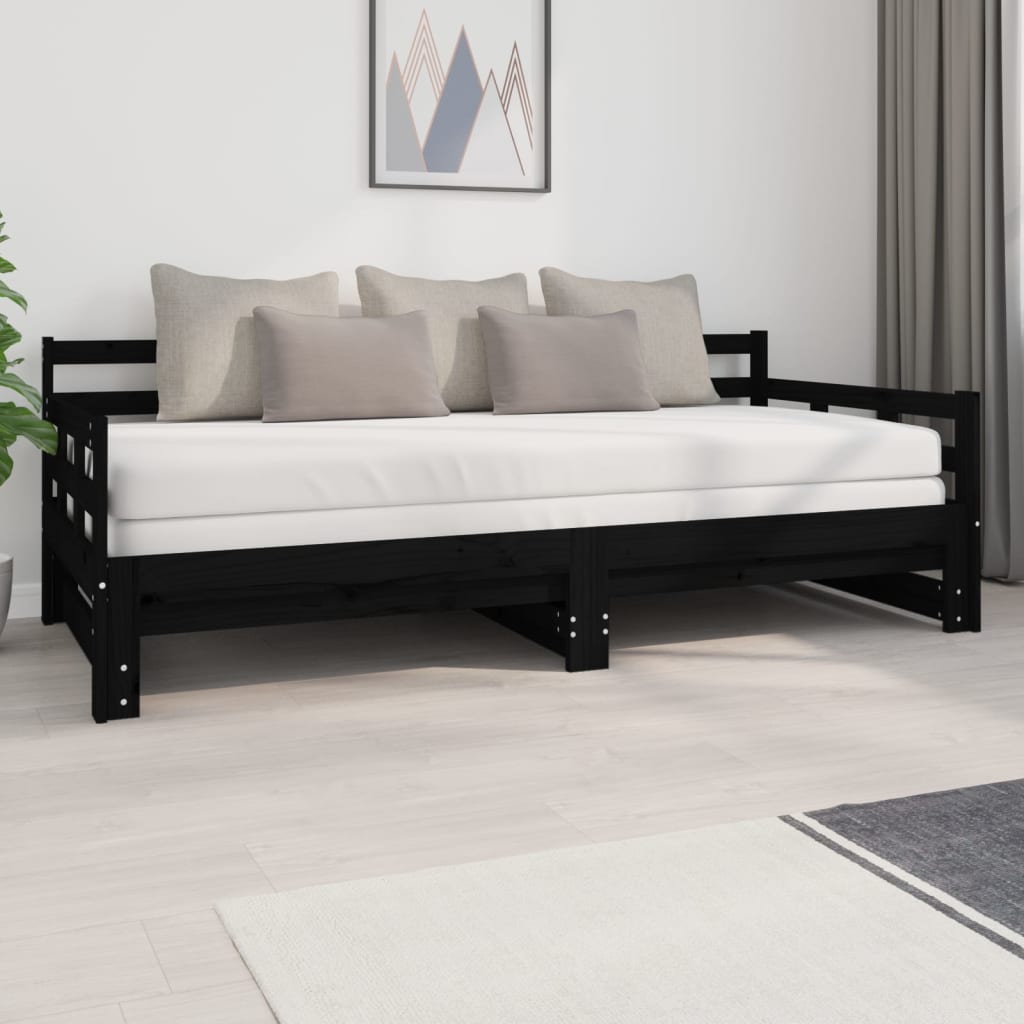 Dormeuse Estraibile Nera in Legno Massello di Pino 2x(90x200)cm - homemem39