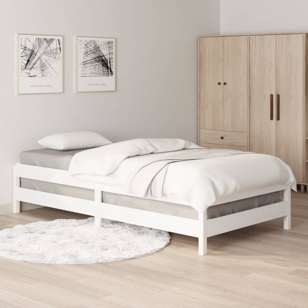 Letto Impilabile Bianco 100x200cm in Legno Massello di Pino - homemem39