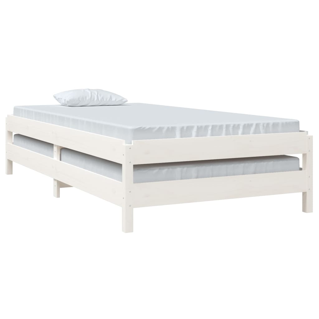 Letto Impilabile Bianco 100x200cm in Legno Massello di Pino - homemem39