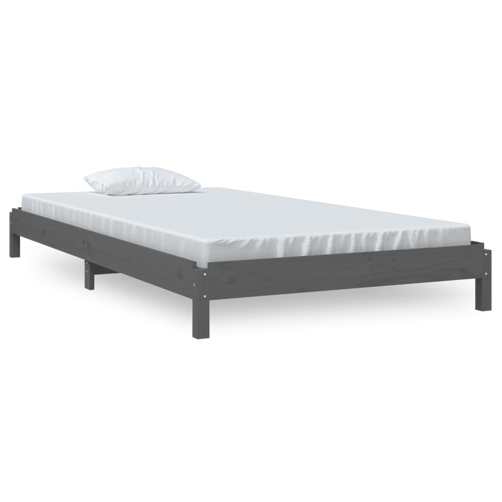 Letto Impilabile Grigio 100x200cm in Legno Massello di Pino - homemem39