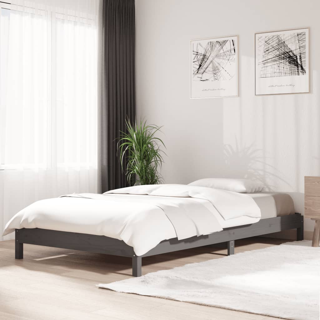 Letto Impilabile Grigio 100x200cm in Legno Massello di Pino - homemem39