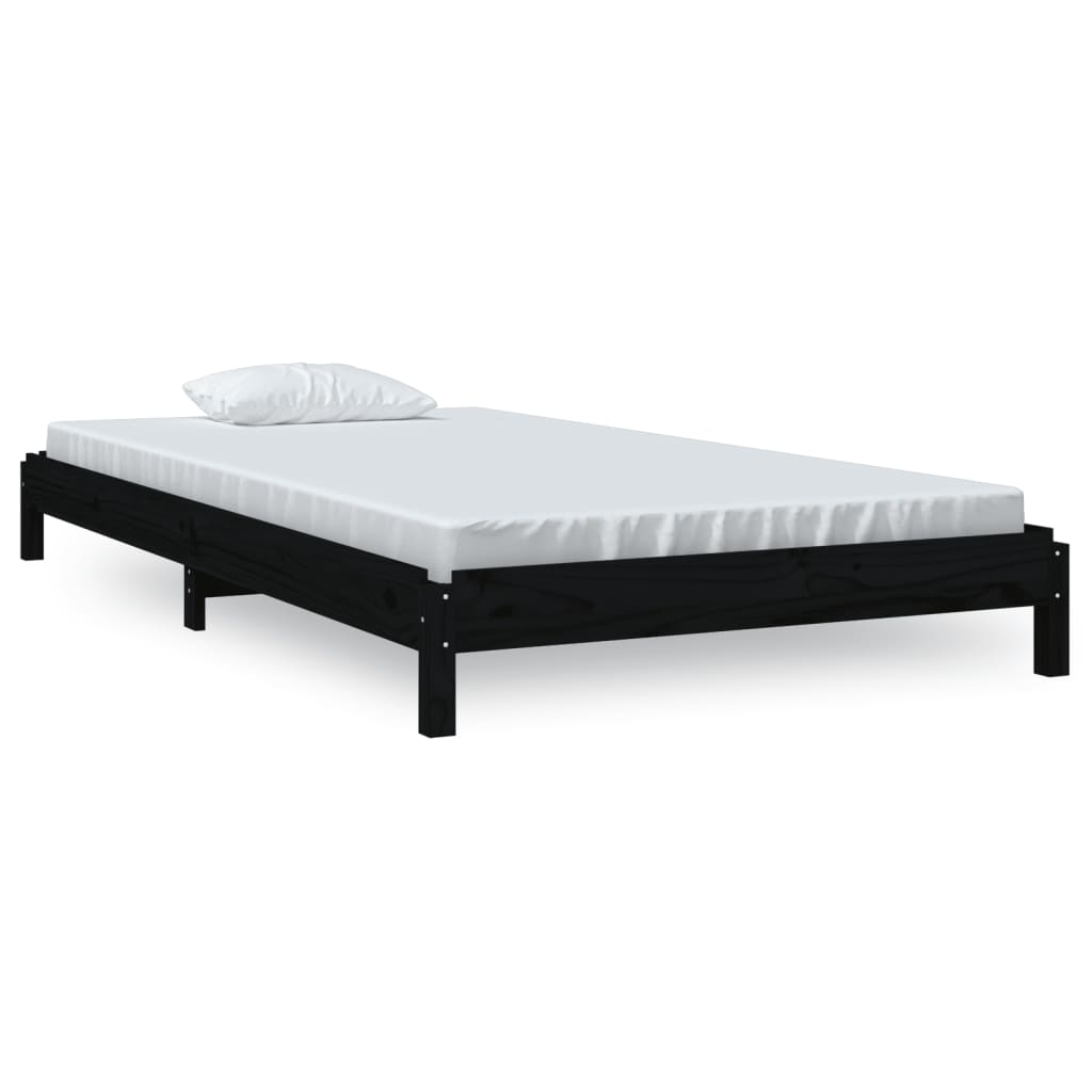 Letto Impilabile Nero 100x200cm in Legno Massello di Pino - homemem39