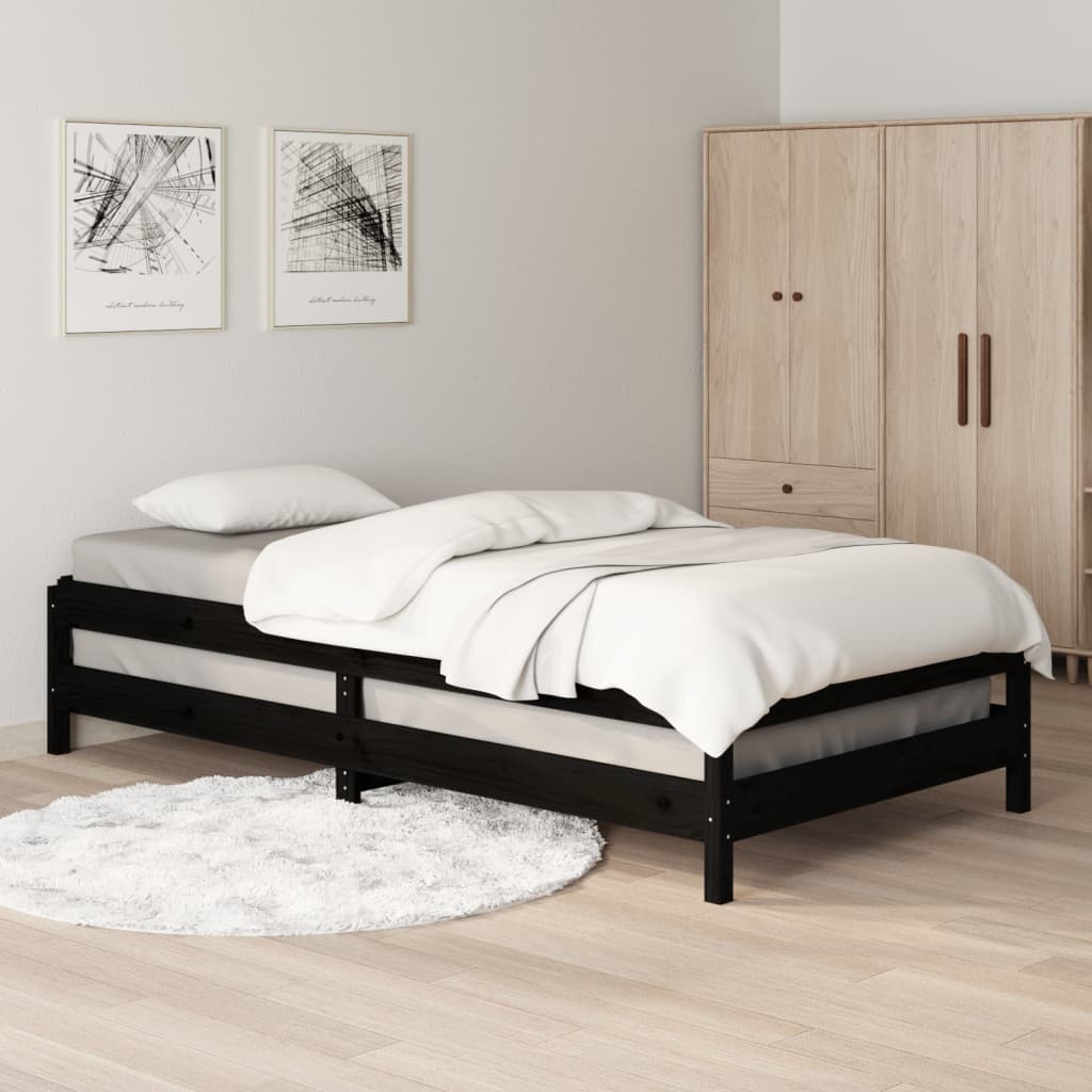 Letto Impilabile Nero 100x200cm in Legno Massello di Pino - homemem39