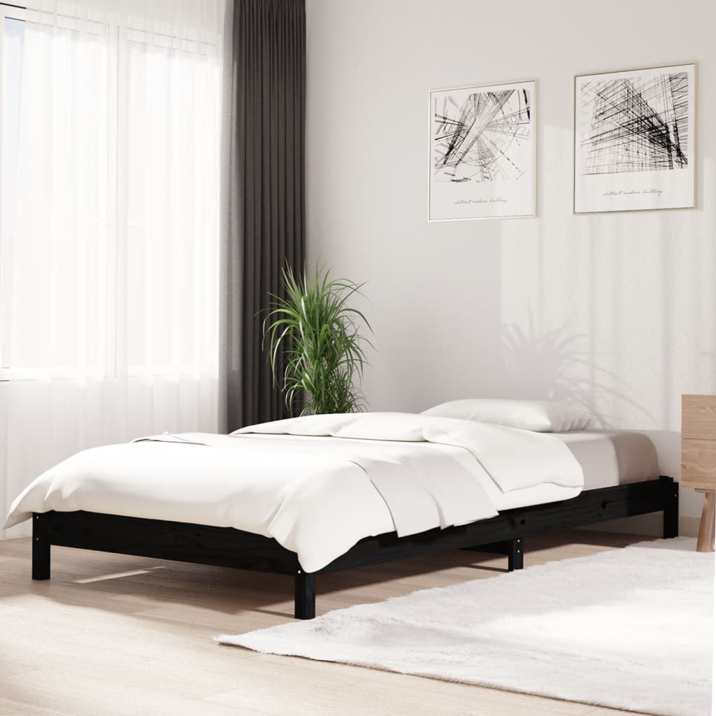 Letto Impilabile Nero 100x200cm in Legno Massello di Pino - homemem39