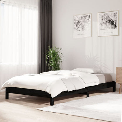 Letto Impilabile Nero 100x200cm in Legno Massello di Pino - homemem39