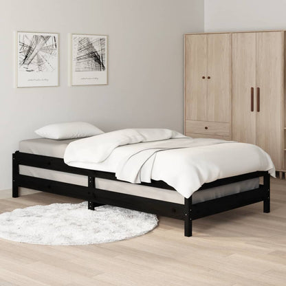 Letto Impilabile Nero 90x200cm in Legno Massello di Pino - homemem39