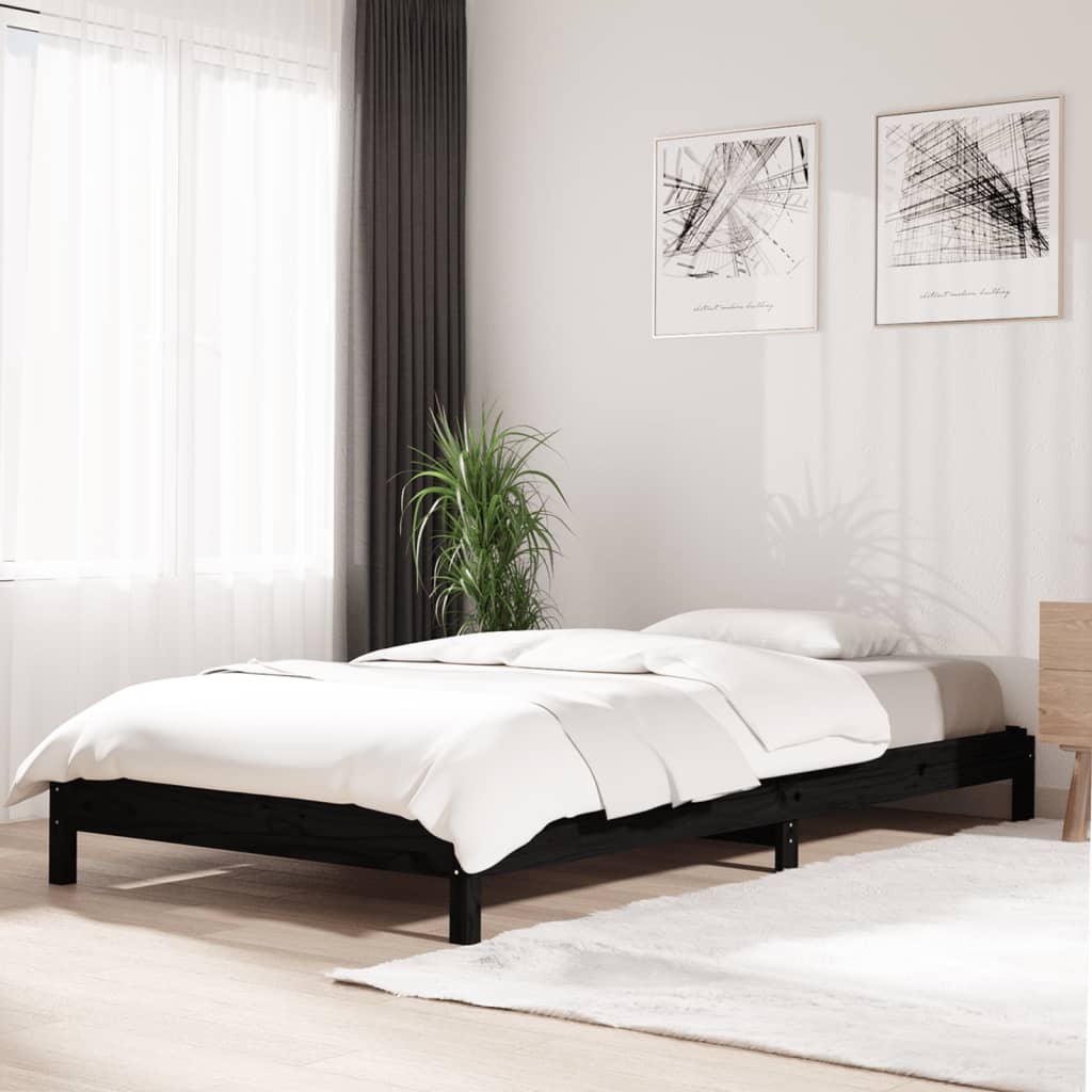 Letto Impilabile Nero 90x200cm in Legno Massello di Pino - homemem39