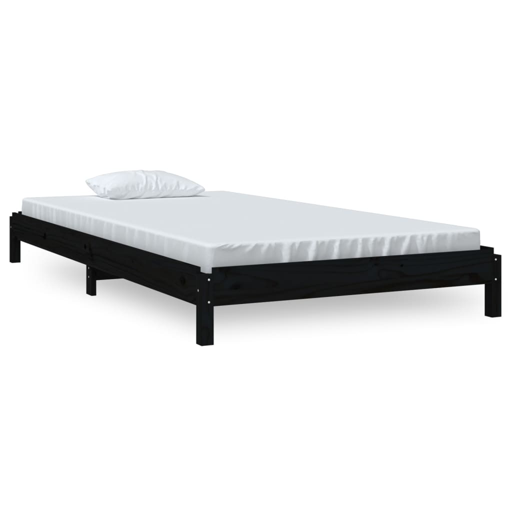 Letto Impilabile Nero 80x200 cm in Legno Massello di Pino - homemem39